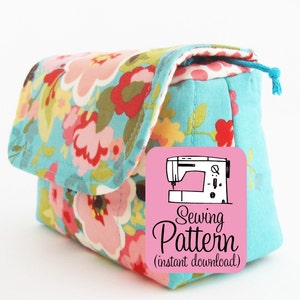 Camera Pouch PDF Sewing Pattern | Sew a padded drawstring storage pouch in four sizes.