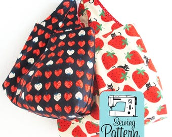 Grocery Bag Sewing Pattern PDF: Reversible Market Tote in Three Sizes (Digital Download)