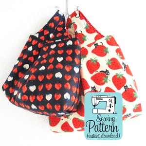 Grocery Bag Sewing Pattern PDF: Reversible Market Tote, 3 Sizes (Digital Download)