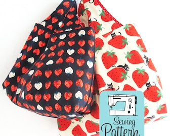 Grocery Bag Sewing Pattern PDF: Reversible Market Tote, 3 Sizes (Digital Download)