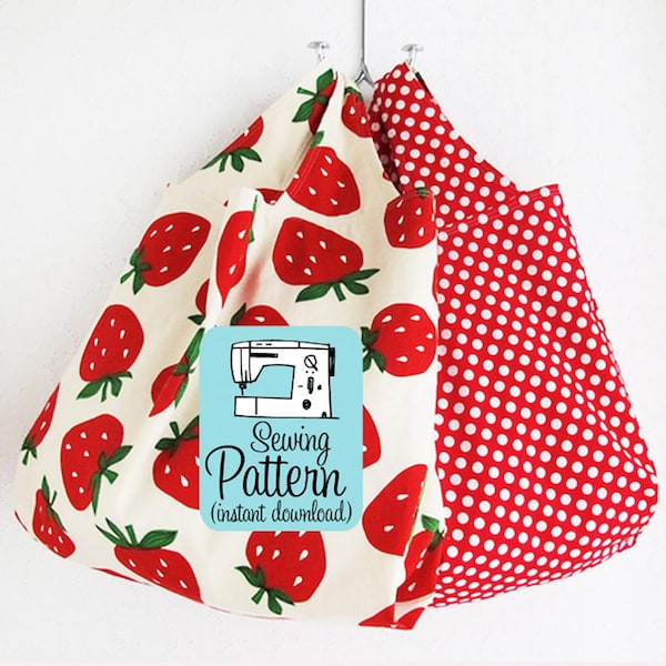 Grocery Bag PDF Sewing Pattern (Digital Delivery): Beginner friendly sewing project to make a market tote bag in three sizes.