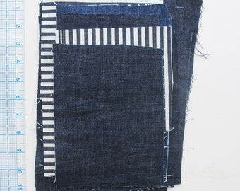 Denim Fabric Scraps | 6 ounces of cotton denim fabric pieces for making small accessories or doll clothes or patchwork or textile art.