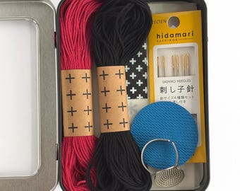 Visible Mending Kit: Black & Red Sashiko Thread, Repair Supplies