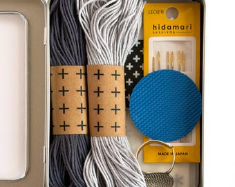Visible Mending Kit: Light and Dark Grey Sashiko Thread, Repair Supplies