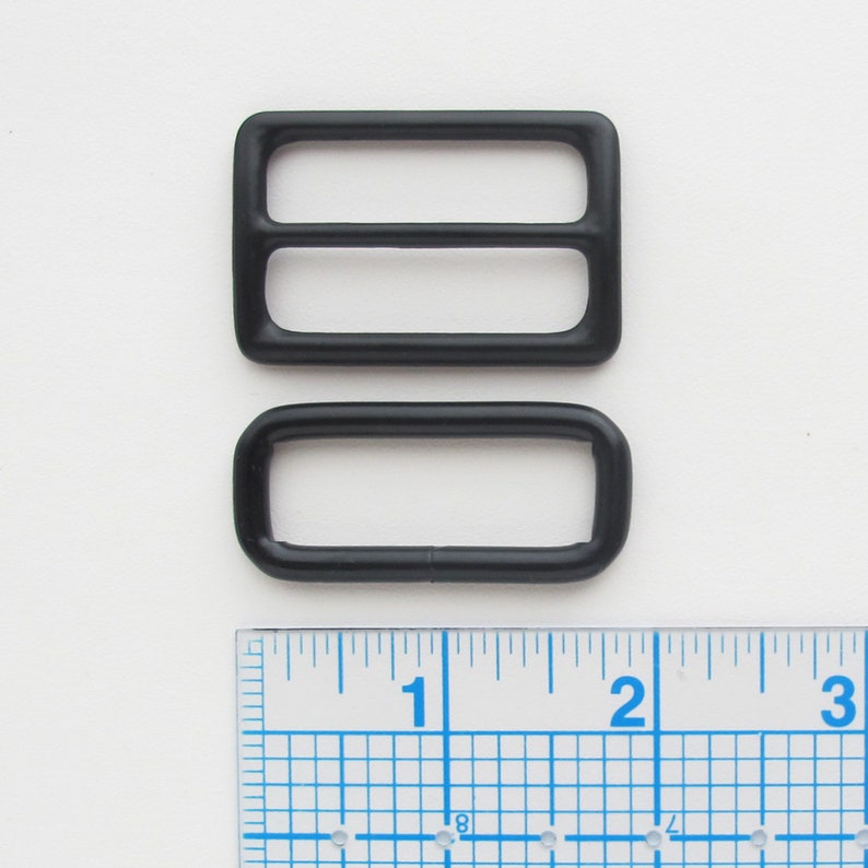 Adjustable Strap Hardware 1.5 Inch: Matte black triglider and rectangle ring strap adjuster hardware set. image 2