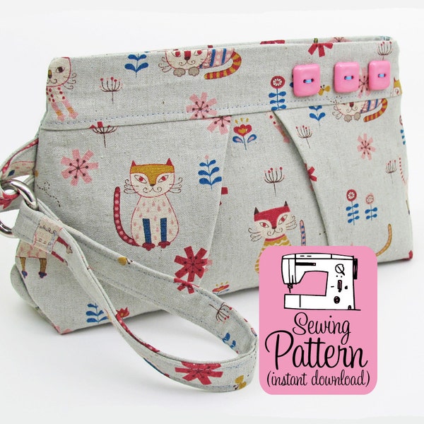 Pleated Wristlet PDF Sewing Pattern: Sew a zip top wristlet clutch handbag purse in 3 sizes with this intermediate sewing project tutorial.