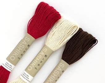 Cotton Sashiko Thread Set: Red, Cream, Brown