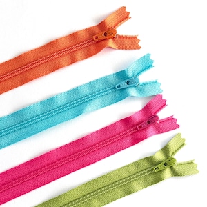14" YKK Zippers: Four zip set with orange, pink, turquoise, and kiwi green.