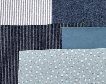 Blue fabric pieces for slow stitching projects, patchwork, visible mending, patches, or other small craft projects.