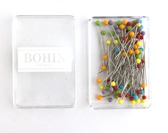 Glass Head Pins in Multi Color: Bohin France Fine Sewing Pins with a Murano Glass Head