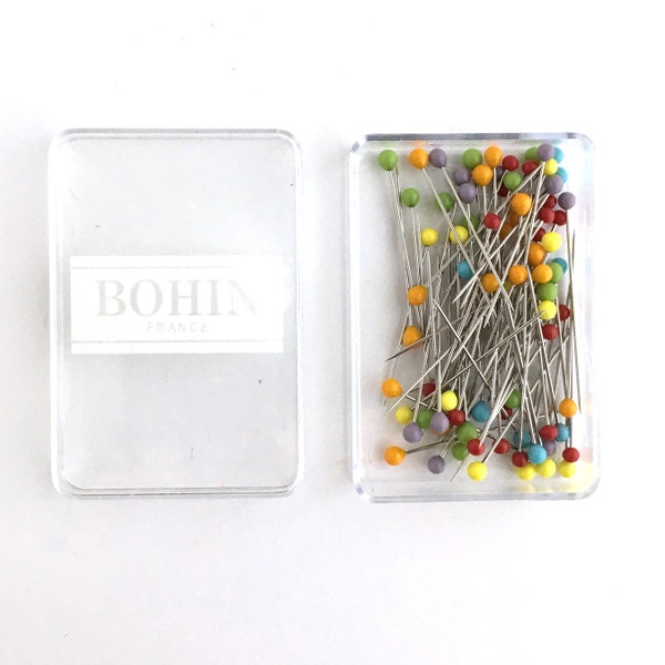 Glass Head Pins in Multi Color: Bohin France Fine Sewing Pins with a Murano Glass Head
