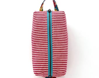 Red Striped Denim Box Pouch