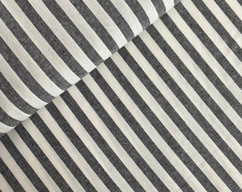 Black and White Stripe Fabric: Essex cotton linen blend fabric with 1/2 inch dark gray stripes by the HALF YARD.