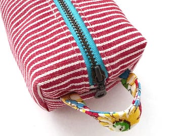 Red Striped Denim Box Pouch