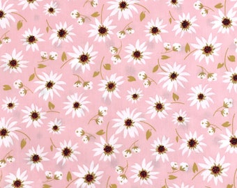 Pink Floral Fabric: City Bound daisy print quilting cotton from Farm Girls Unite by Poppie Cotton
