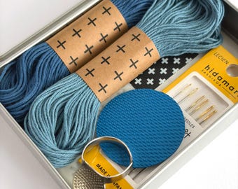Visible Mending Kit: Sky Blue & Cobalt Sashiko Thread, Repair Supplies