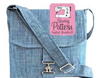 Messenger Bag PDF Sewing Pattern: Make a women or mens' messenger bag with two pockets and adjustable strap.