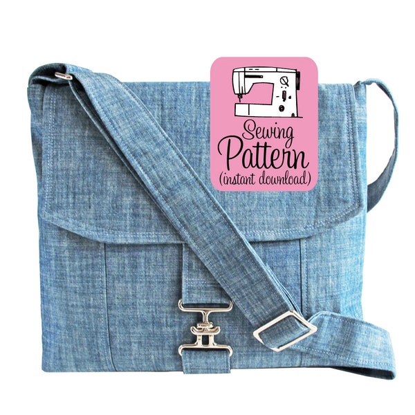 Messenger Bag PDF Sewing Pattern: Make a women or mens' messenger bag with two pockets and adjustable strap.