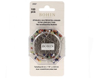 Bohin Heavy Duty Quilting Pins: Long sewing pins to use for sewing heavy or thick fabrics like upholstery, canvas, denim.