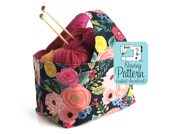 Basket Bags PDF Sewing Pattern (Digital Delivery): Make soft structure fabric storage and carrying bags in three sizes.