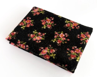 Black Floral Flannel: FAT QUARTER of 100% cotton fabric.