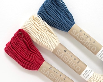 Sashiko Cotton Thread Set: Red, Off-White, Blue