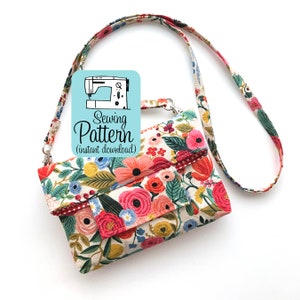 Mini Crossbody Bag PDF Sewing Pattern (Digital Delivery): Sewing tutorial to make a mini fold over messenger style hands free bag.