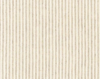 Essex Natural Stripe: Woven cotton linen blend fabric with light brown stripes by the HALF YARD.