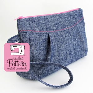 Poppy Wristlet PDF Sewing Pattern: Intermediate sewing project to make a zip top clutch purse handbag with a wristlet strap.
