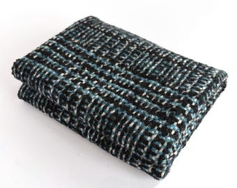 Blue Tweed Wool: FAT QUARTER of plaid woolen fabric.