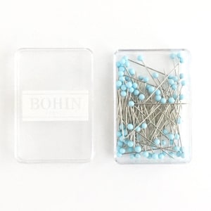 Glass Head Pins in SKY BLUE: Bohin France Fine Sewing Pins with a Murano Glass Head