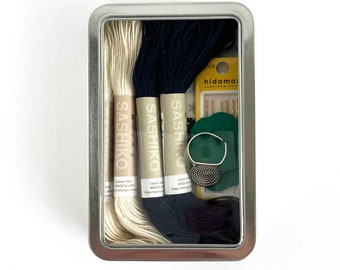 Visible Mending Kit No. 5: Supplies for mending jeans or other clothing.