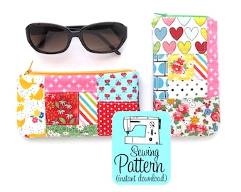 Patchwork Glasses Case Sewing Pattern: Two Sizes (PDF Pattern)