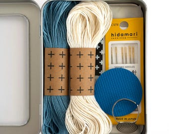 Visible Mending Kit: Off-White & Sky Blue Sashiko Thread, Repair Supplies