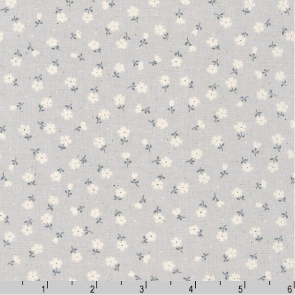 Gray Floral Fabric: Small scale print quilting cotton fabric by the HALF YARD.