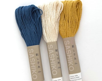 Sashiko Cotton Thread Set: Gold, Off-White, Cobalt