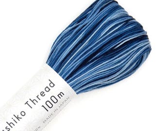 Blue Variegated Sashiko Thread: Olympus cotton mending thread in color #157