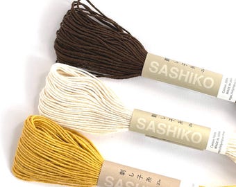 Sashiko Cotton Thread Set: Gold, Brown, Off-White - Olympus 22 Yards