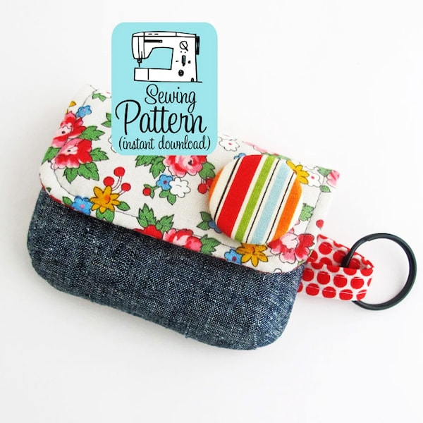 Keychain Clutch Mini Wallet PDF Sewing Pattern (Digital Delivery): Sew a mini pouch to use as a small wallet or card case.