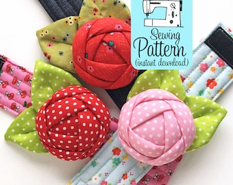 Rose Pincushion Cuff PDF Sewing Pattern (Digital Delivery): Instructions to make a bracelet pin cushion to wear while you sew.