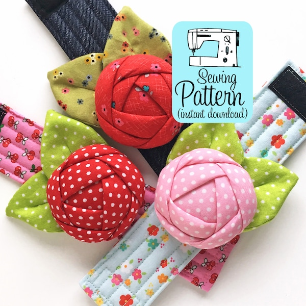 Rose Pincushion Cuff PDF Sewing Pattern (Digital Delivery): Instructions to make a bracelet pin cushion to wear while you sew.