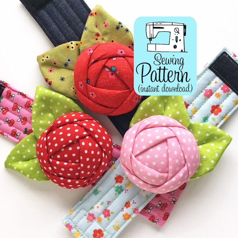 Rose Pincushion Cuff PDF Sewing Pattern Digital Delivery: Instructions to make a bracelet pin cushion to wear while you sew. image 1