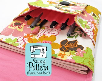 Idea Pouch PDF Sewing Pattern (Digital Delivery): Sew a large two pocket pouch using this intermediate level sewing project tutorial.