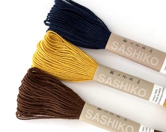 Sashiko Cotton Thread Set: Gold, Brown, Navy - Olympus 22 Yards