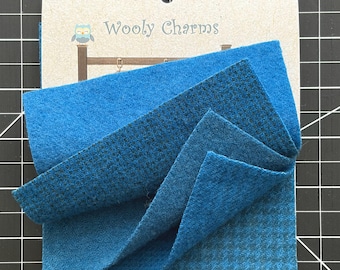 Wooly Charms in Prairie Blue 5" x 5" Wool Pieces