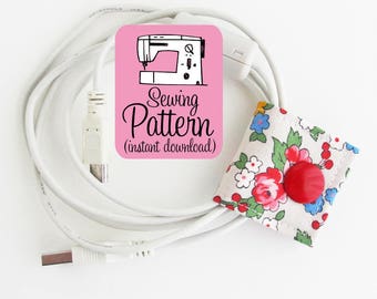 Cord Keepers PDF Sewing Pattern: Make fabric cord organizers for earbuds or headphones or other cables with this simple DIY sewing pattern.