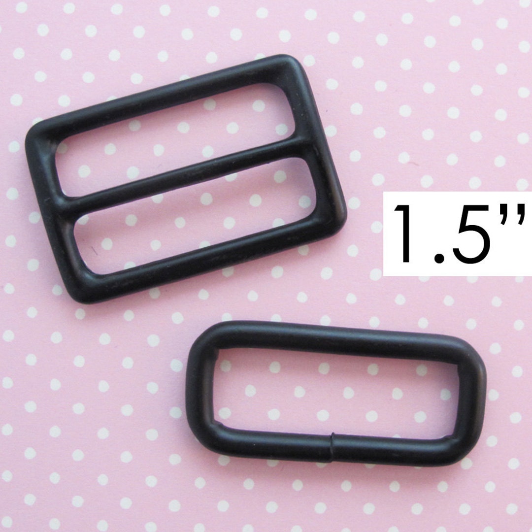 Adjustable Strap Hardware 1.5 Inch Matte Black Triglider and Rectangle