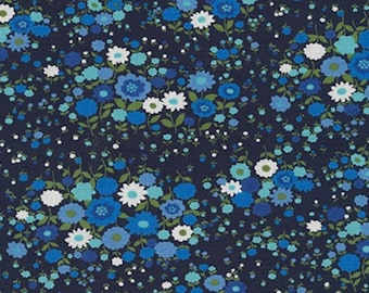 Blue Floral Fabric: Small scale floral print quilting cotton fabric by the HALF YARD from the Petite Garden collection by Sevenberry Japan.