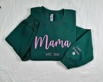 Custom Embroidered Mama Sweatshirt: Personalized Kids Names Sleeve