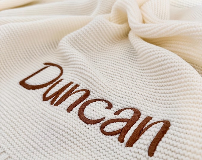 Personalized Baby Blanket: Embroidered Organic Cotton Knit